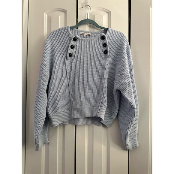 Rebecca Minkoff Natalie Light Blue Button-Detail Ribbed Sweater Womens Cropped L - Picture 6 of 10